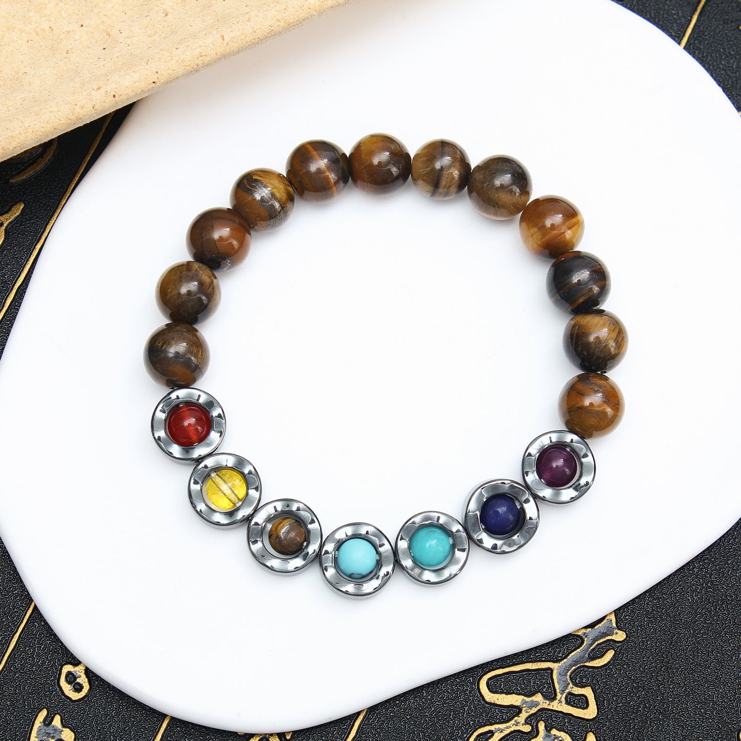 Men's Rotating Colorful Yoga Beads Tiger Eye Beaded Bracelets