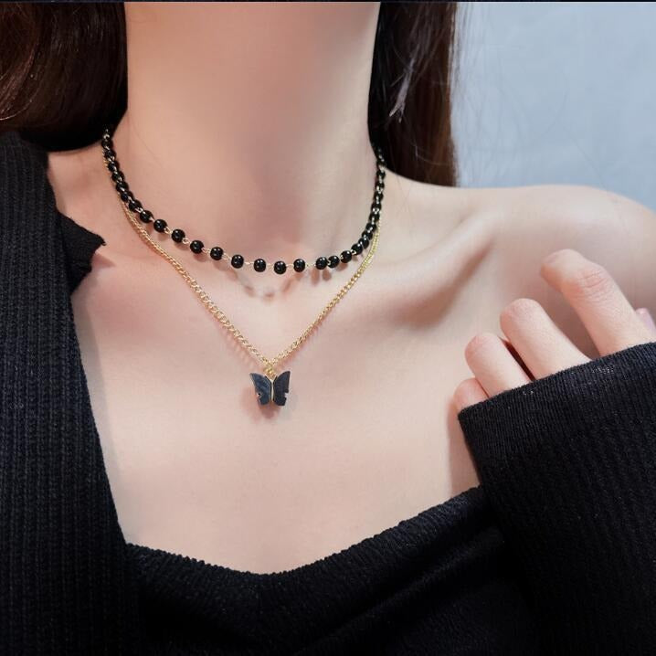 Women's Black Butterfly Short Clavicle Chain Hot Necklaces