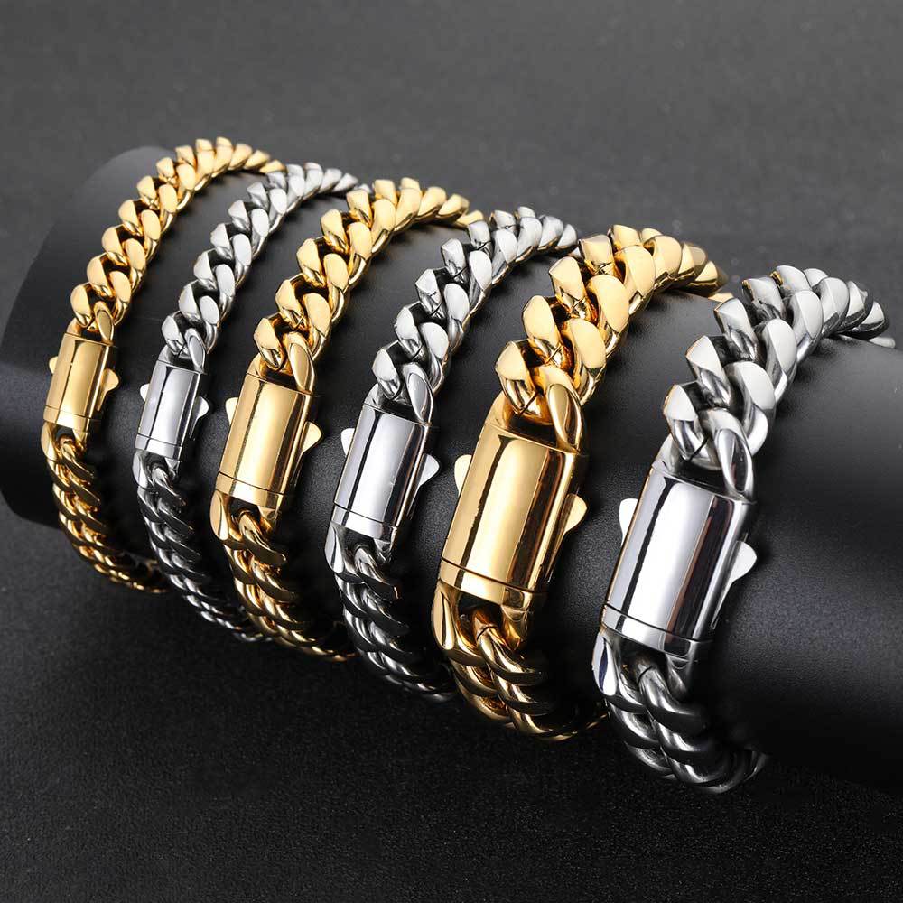 Men's Fastener Stainless Steel Cuban Link Chain Fashion Hip Jewelry Set