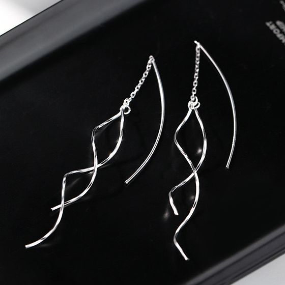 Round Face Tassel Arc Long Ear Line Wave Korean Stud Earrings