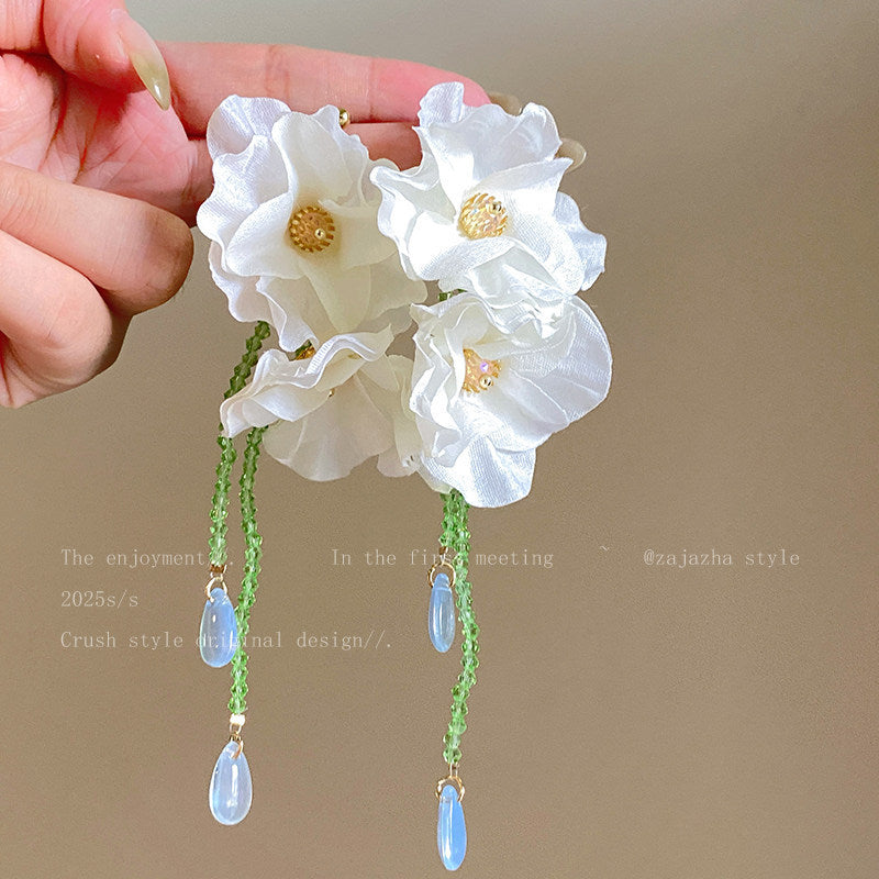 Flowers Tassel Female Summer Seaside Vacation Style Show Face Small Earrings
