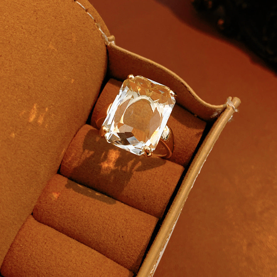 Plating Inlaid Zircon Square Open Niche High Sense Personalized Rings
