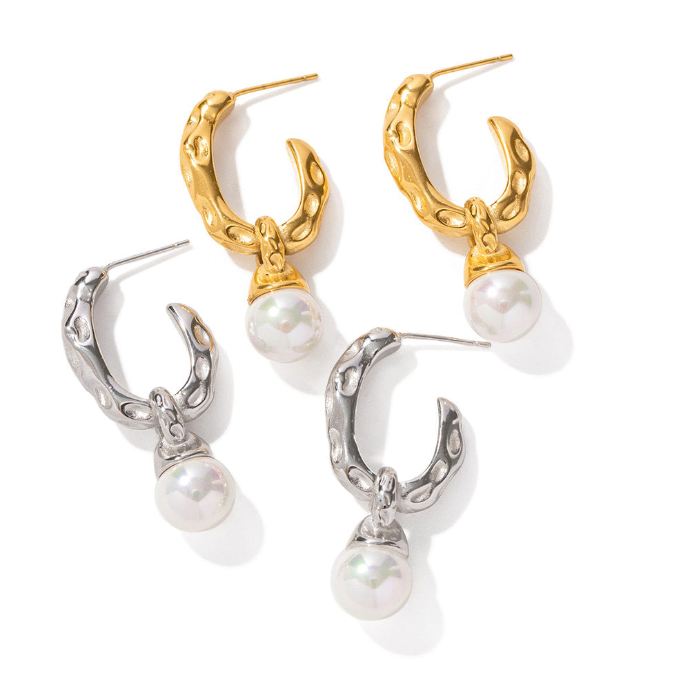 Boucles d'oreilles en forme de motif de lave martelée en perles d'acier pour femmes