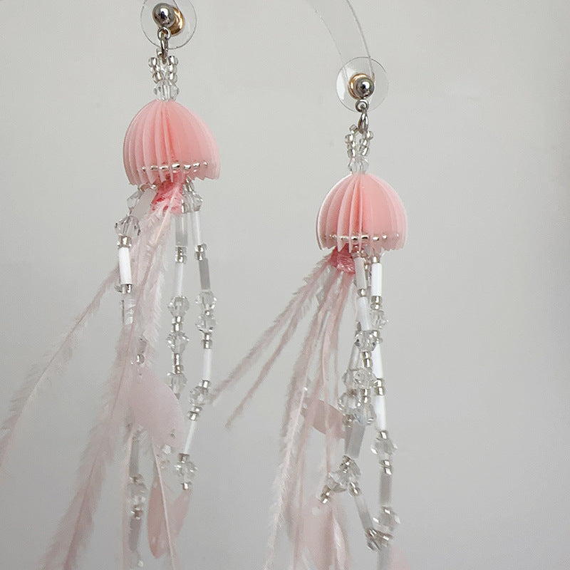 Fairy Jellyfish Feather Tassel Ear Changeable Fashion Atmosphere Stud Earrings