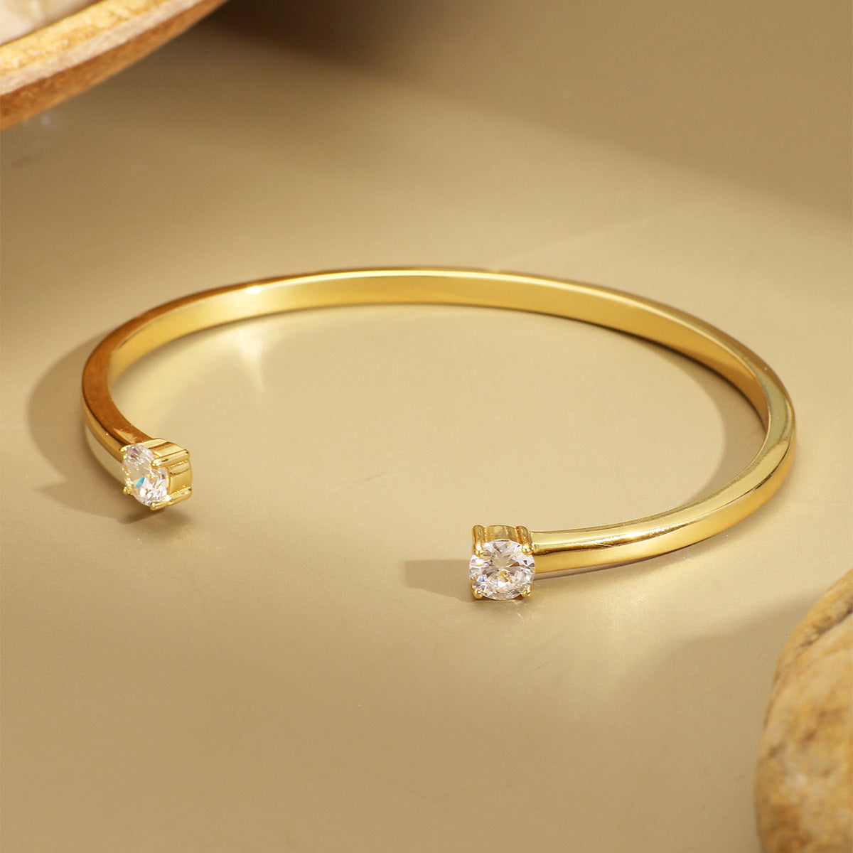 Niche Personality Minimalist Double Zircon Opening Gold-plated Copper Bracelets