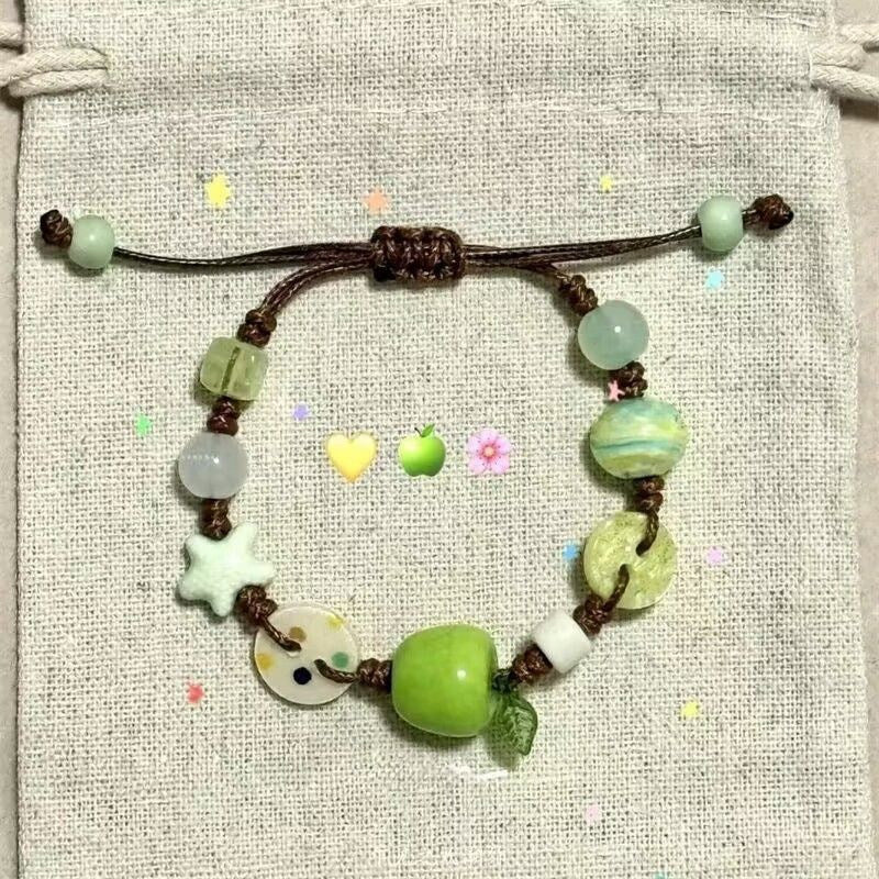 Apple Paradise Hand-woven Niche Colorful Beaded Button Cute Sweet Bracelet