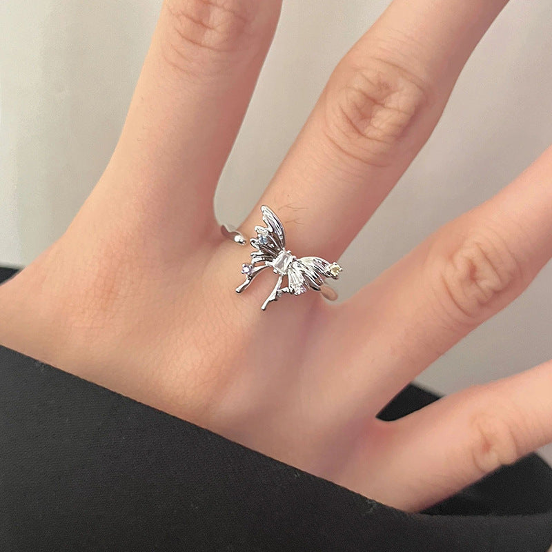 Three-dimensional Butterfly Female Simple Elegant Zircon Rings