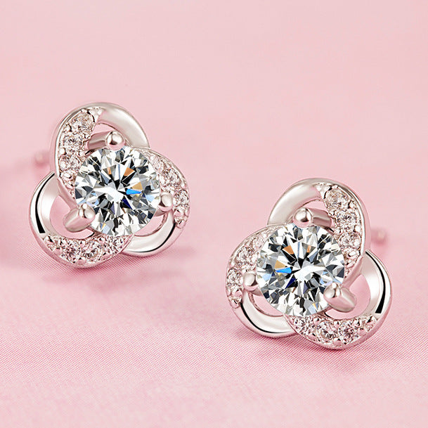 Women's Classic Style Korean Light Luxury Flower Fashion Zircon Earrings