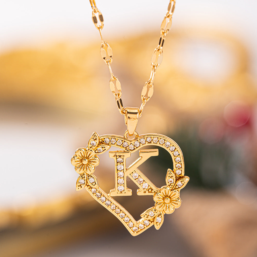 Affordable Luxury Fashion Letter Love Trendy Copper Inlaid Zircon Clavicle Necklace