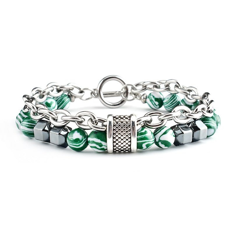 Men's Malachite Metal Beaded Hip Hop Fashion Bracelets