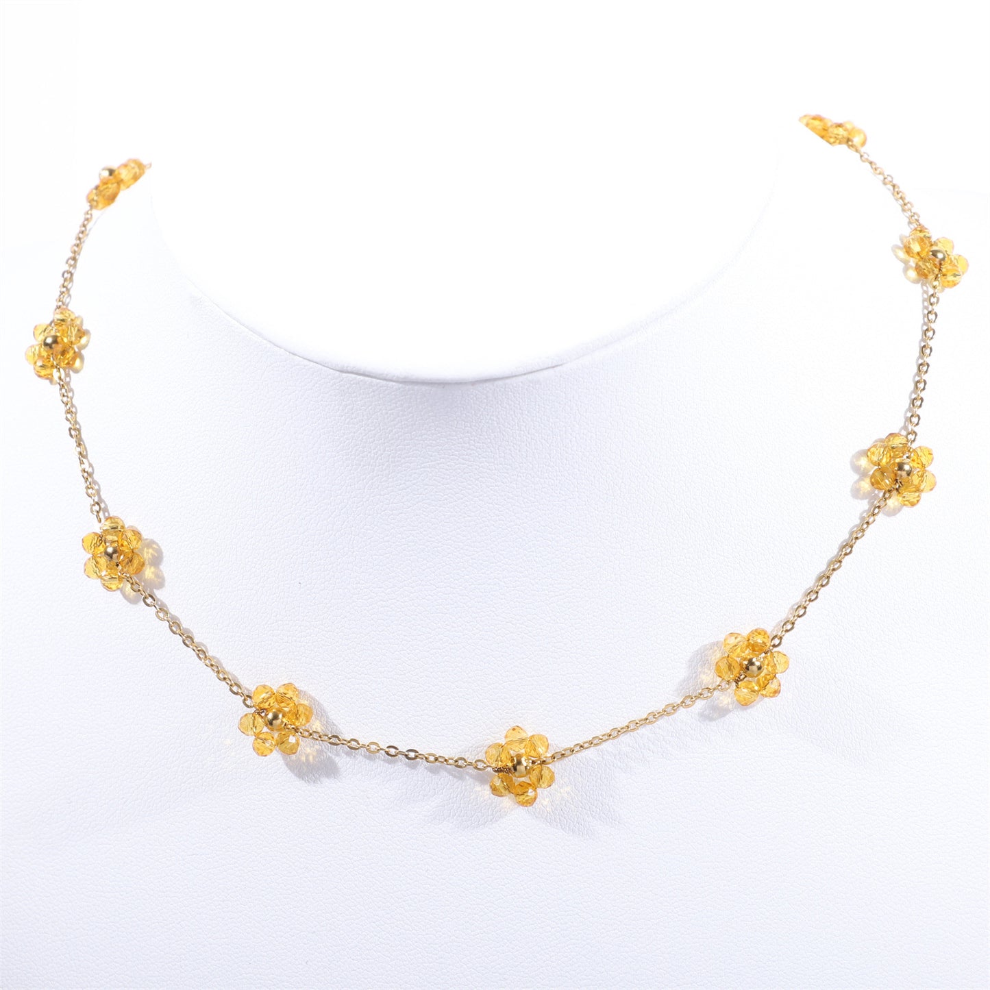Women's Color Crystal Flowers Pearl Flower Stainless Steel Design Style Necklace