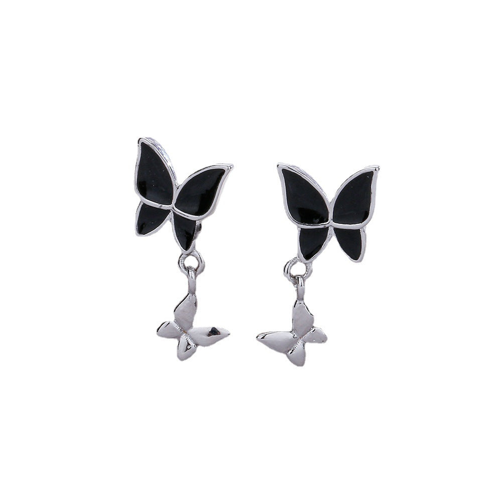 Boucles d'oreilles papillon foncé, petites boucles d'oreilles Meng coréennes exquises à la mode