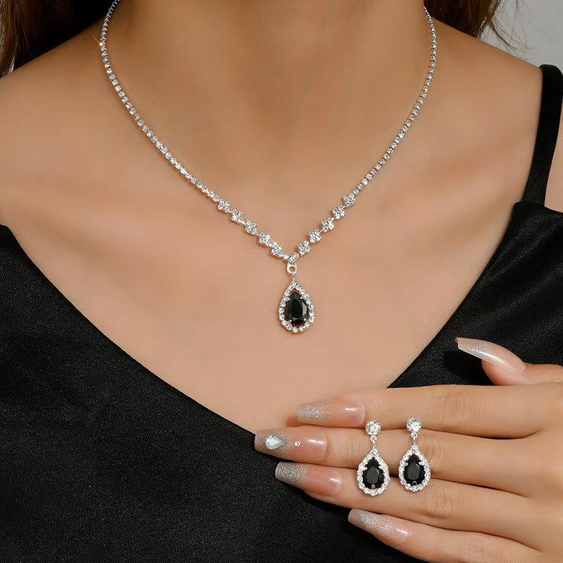 Simple Exquisite Three-piece Full Diamond Clavicle Dinner Jewelry Set