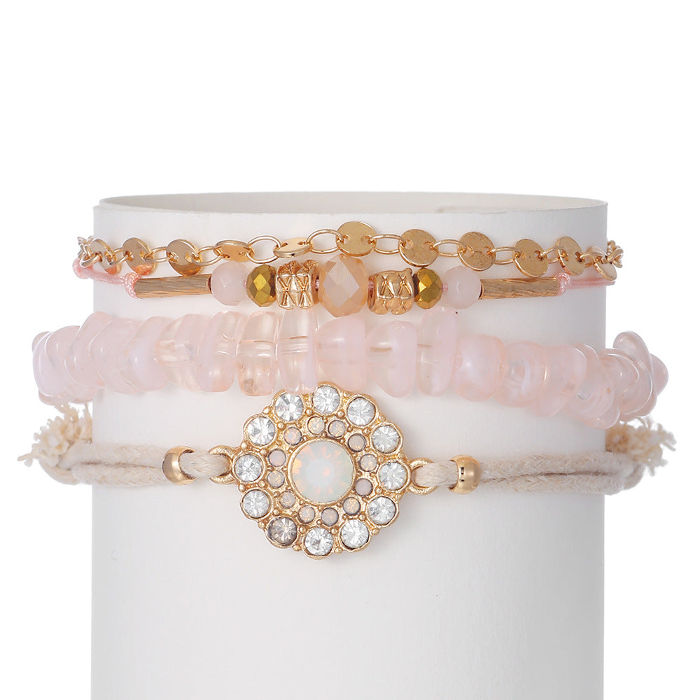 Vintage-Anzug-Mode-Diamant-Blumen-Rosa-Armbänder