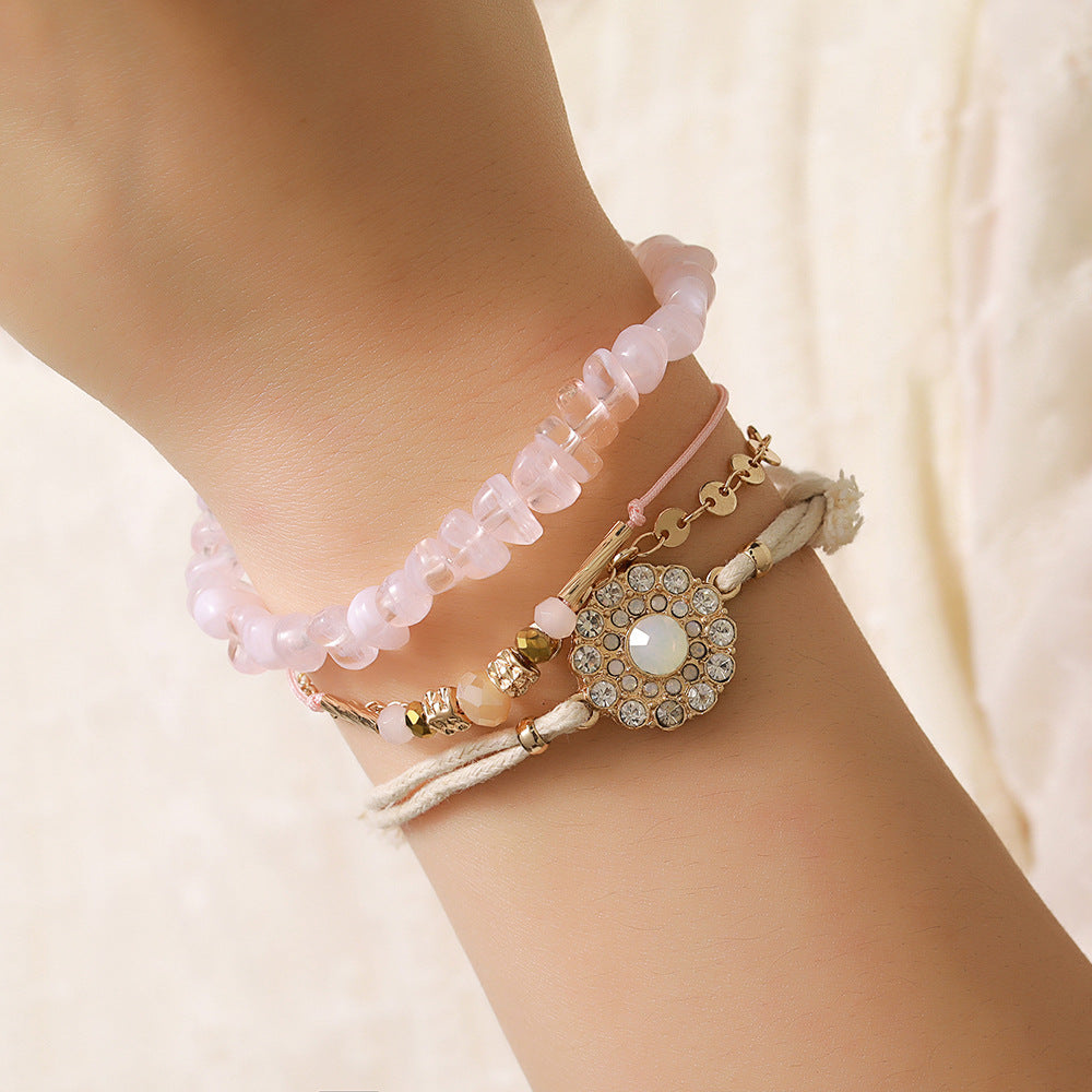 Vintage-Anzug-Mode-Diamant-Blumen-Rosa-Armbänder