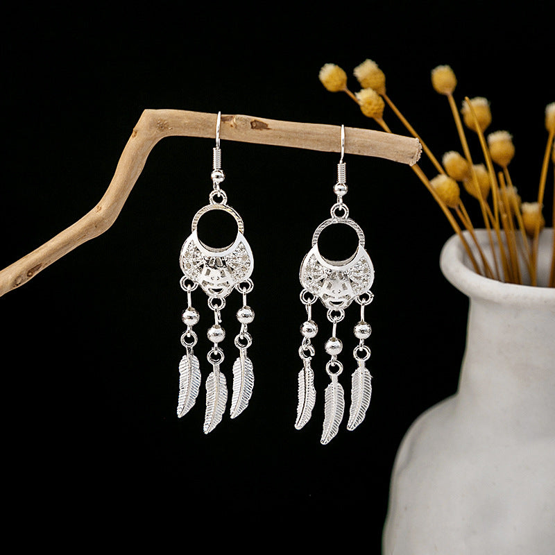 Sier Minority Ethnic Style Personalized Bohemian Flower Earrings