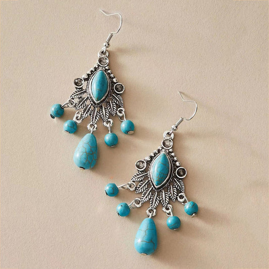 Vintage Water Drop Turquoise Temperament Bohemian Ethnic Turkey Earrings