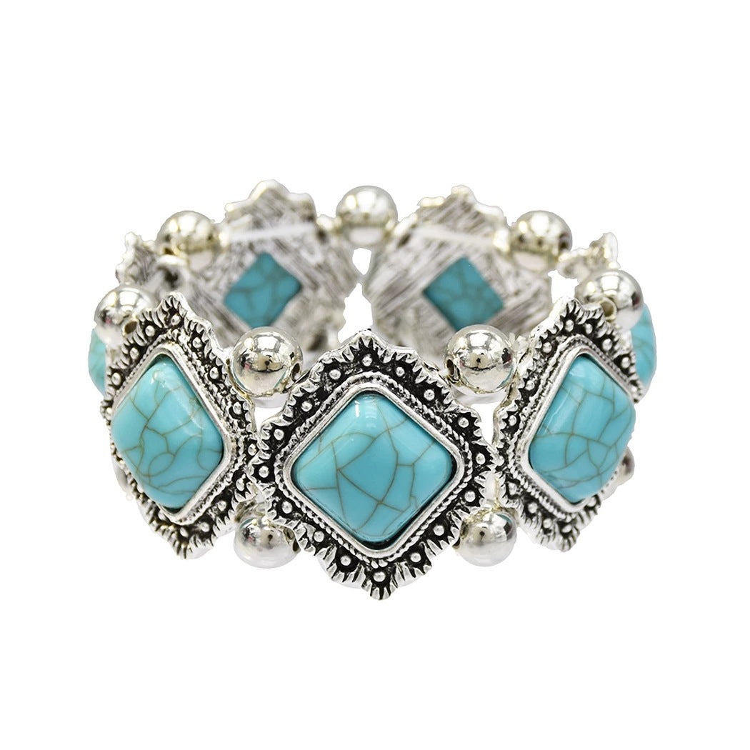 Fashion Retro Textured Hollow Inlaid Turquoise Bracelets