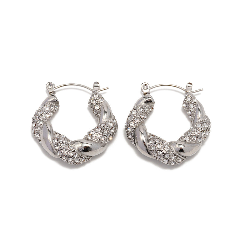 Women's Inlaid Zirconium Twist Irregular U-shaped Ear Earrings