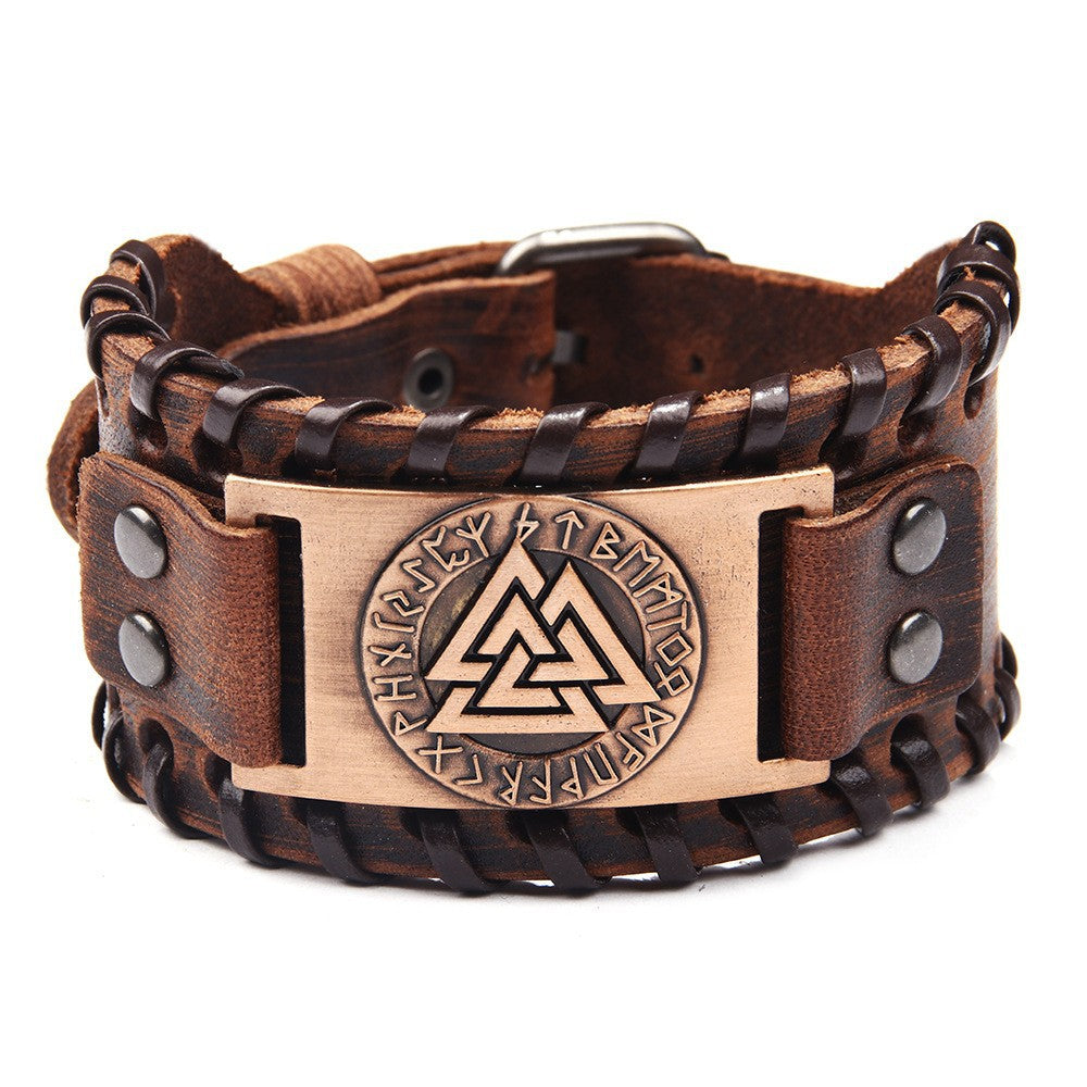 Men's Alloy Wolf Head Accessories Leather Wide Bracelets