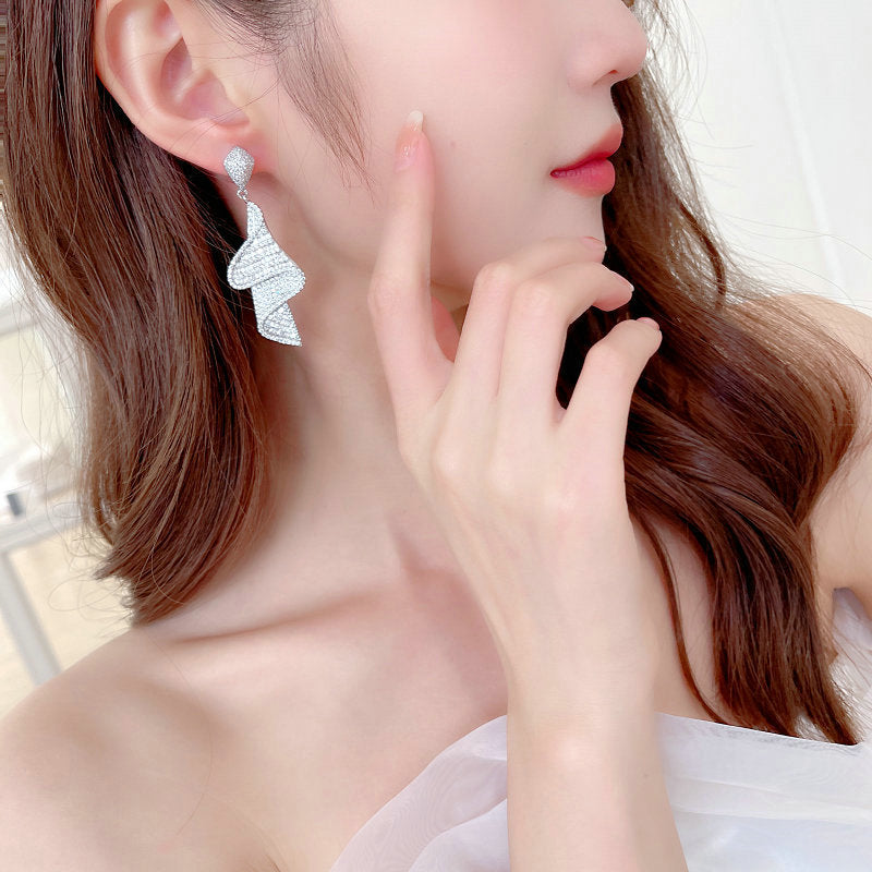 Eye-catching Luxury Zircon Skirt Ribbon Light Senior Earrings