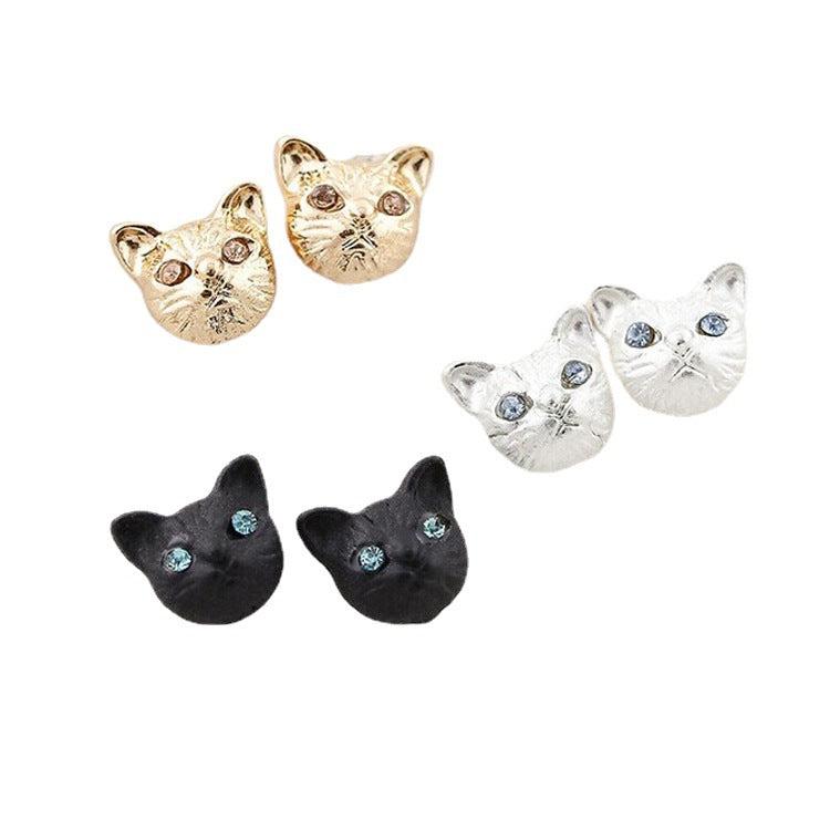 Cute Kitten Diamond Rhinestone Cat Ear Earrings