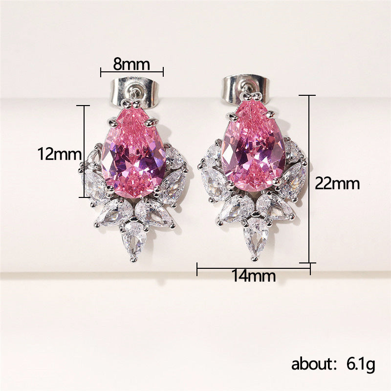 Women's Colored Gems Series Pink Diamond Water Earrings