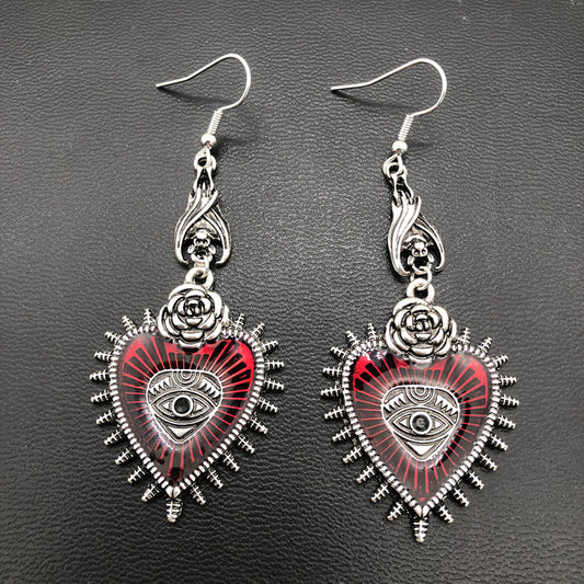 Wind Wild Rose Heart-shaped Blood Eye Earrings