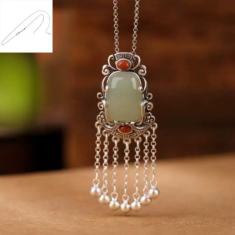 Sier South Red Natural Jade Retro Necklace