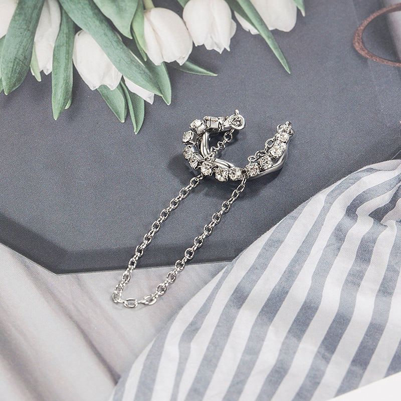 Women's Simple Double Chain Earless Fringed Zircon Personality Earrings