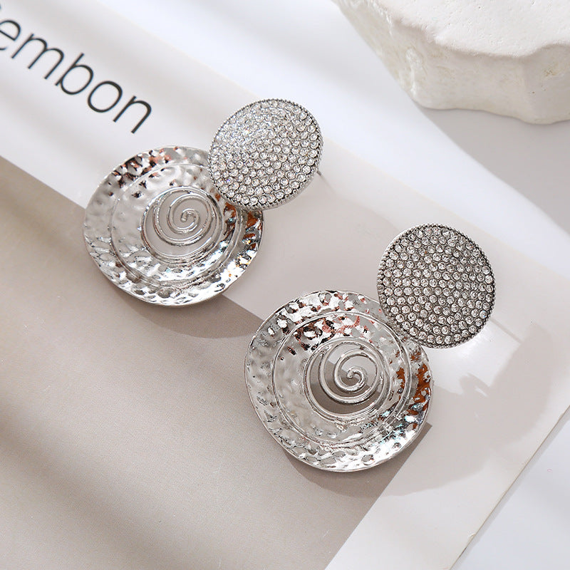 Exaggerated Round Alloy Rhinestone Temperament Wild Earrings