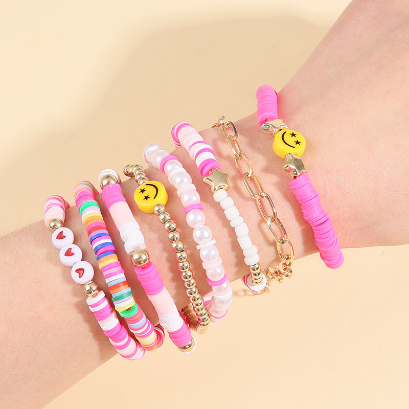 Women's Filament Polymer Clay Love Smiley Face Suit Bracelets