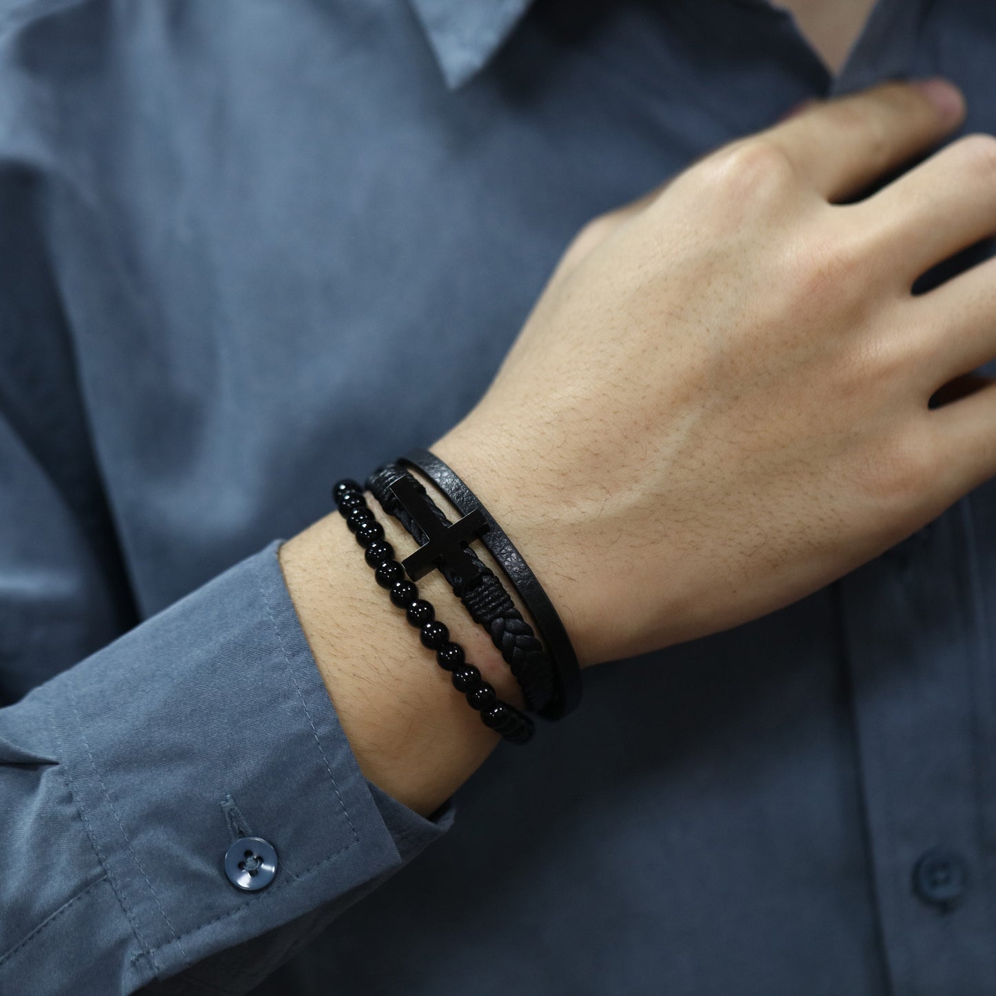 Bracelets faits à la main pour hommes, ornement en acier titane, croix magnétique, personnalité