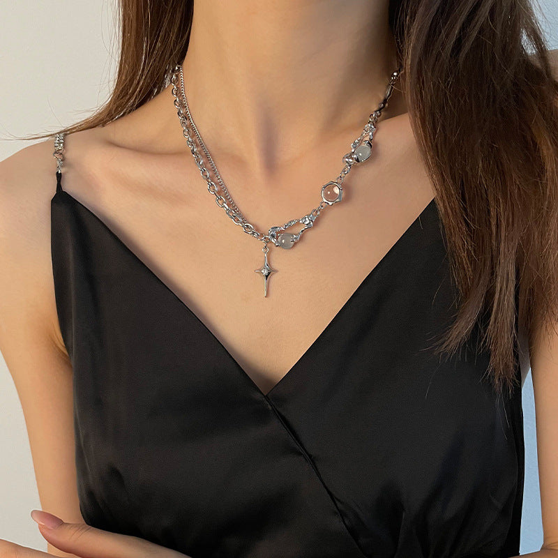Women's Asterism Stitching Pin Light Luxury High-grade Hip Hop Design Clavicle Necklace