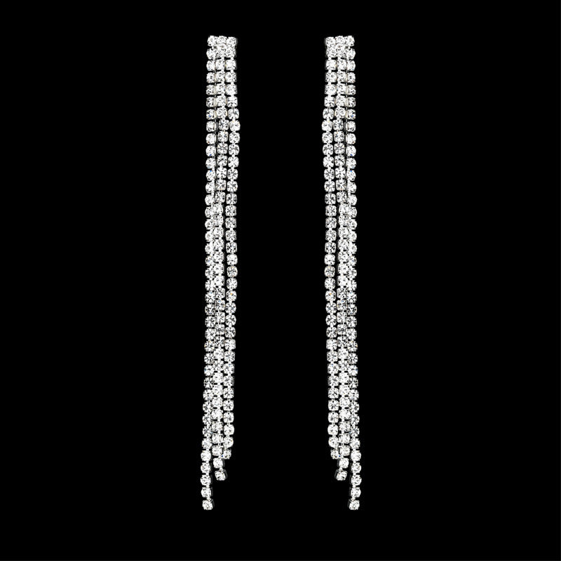 Women's Elegant Full Rhinestone Tassel Fashion Trendy Earrings