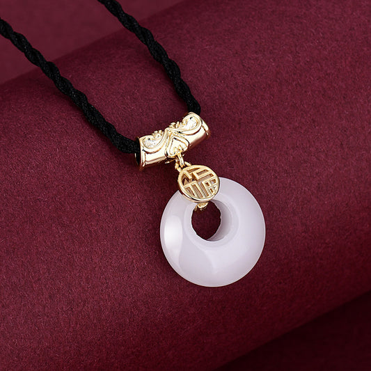 Women's & Men's & Gold Lucky White Jade Peace Necklaces