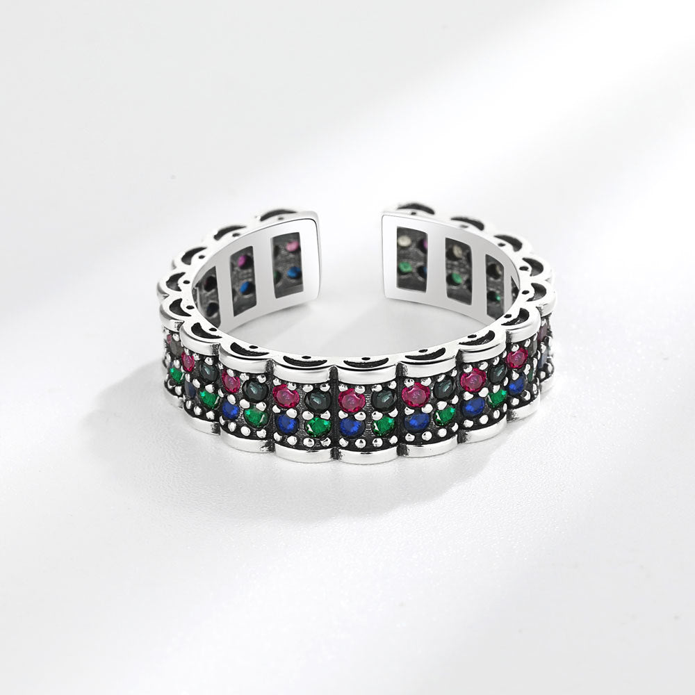 Women's Inlaid Color Diamond Rainbow Spring Open Rings