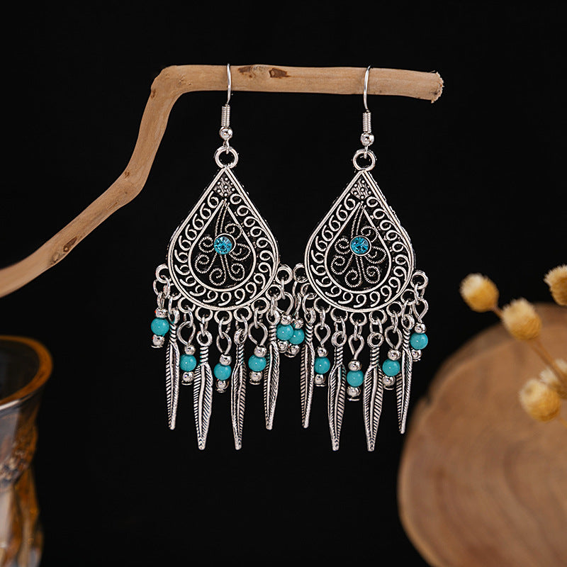 Tassel Turquoise Retro Minority Ethnic Style Earrings