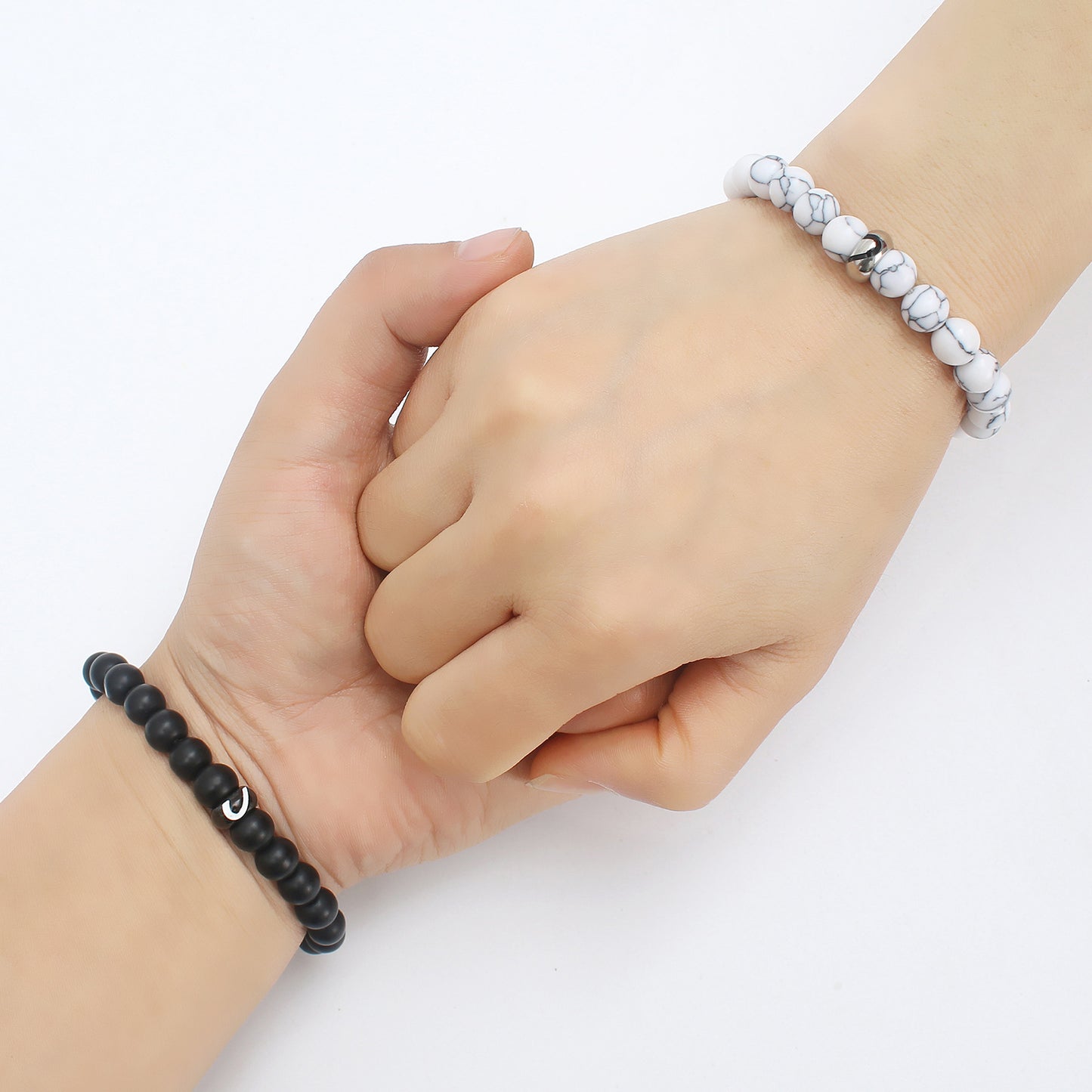 Women's & Men's & Stainless Steel Heart-shaped White-barked Pine Black Bracelets