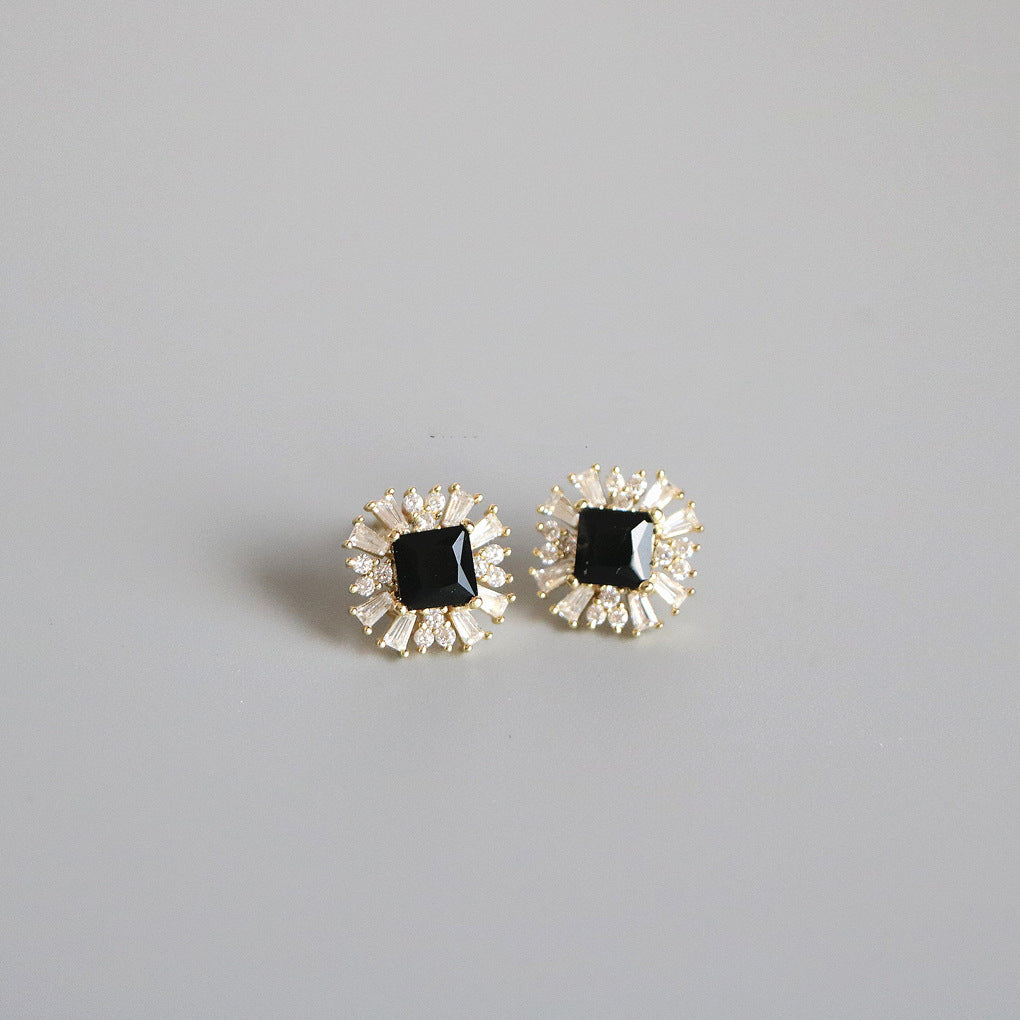 Sier Plated Black Zircon Exquisite Commuter Elegant Daily Earrings