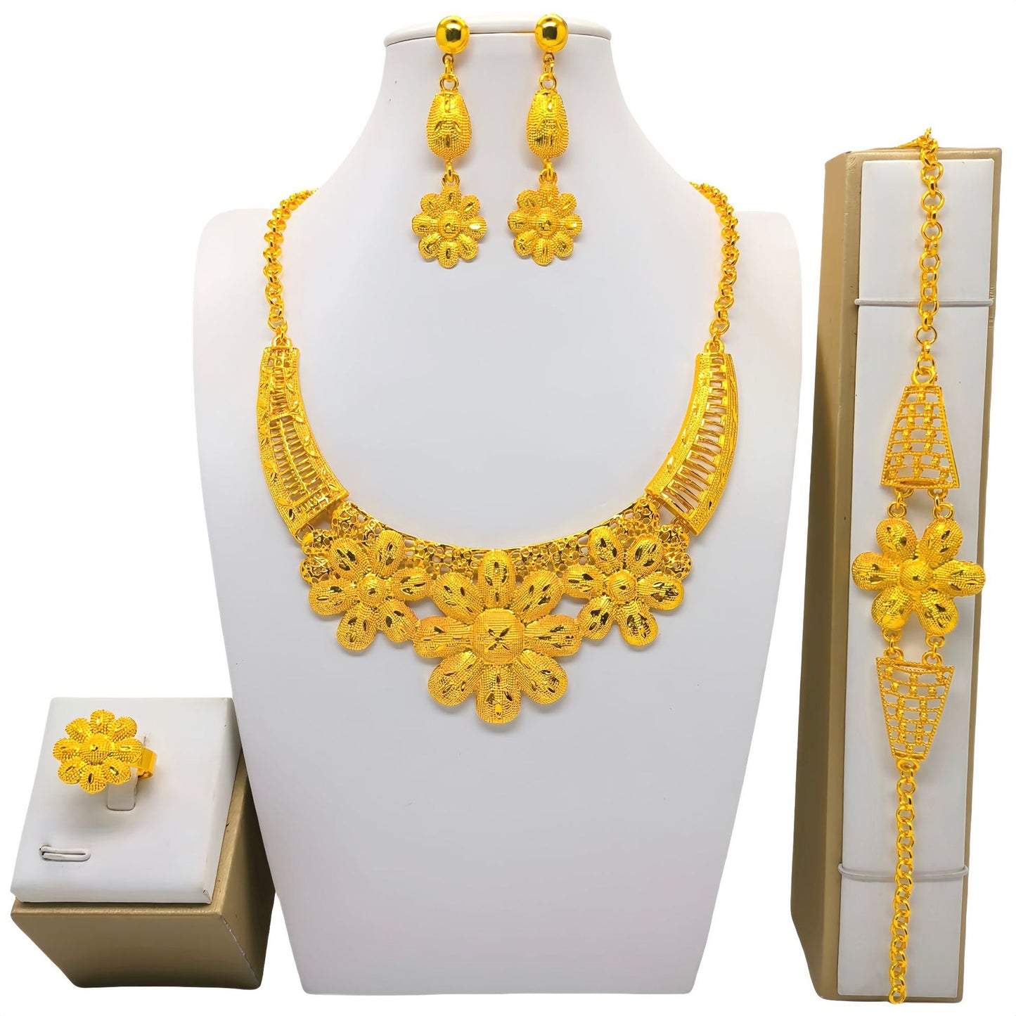 Charming Elegant Slouchy Saudi Bridal Wedding Jewelry Set
