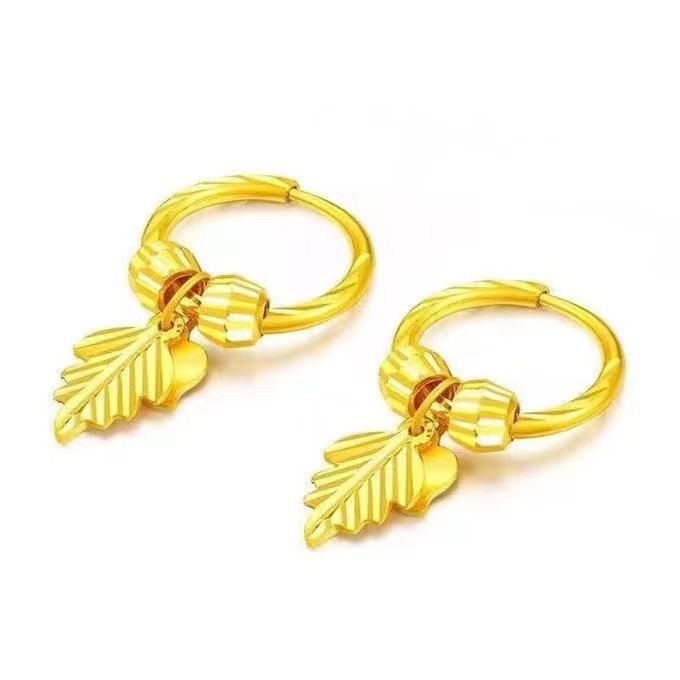 Women's Live Brass Gold-plated Leaves Ear Clip Earrings