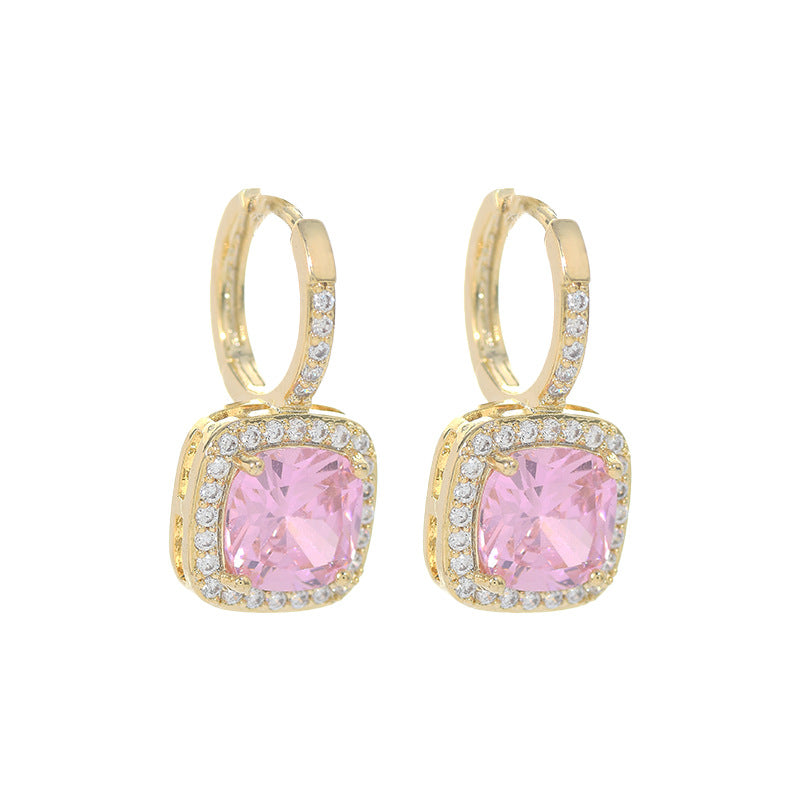 Micro Inlaid Zircon Temperament Female Niche Design Sweet Pink Stud Earrings