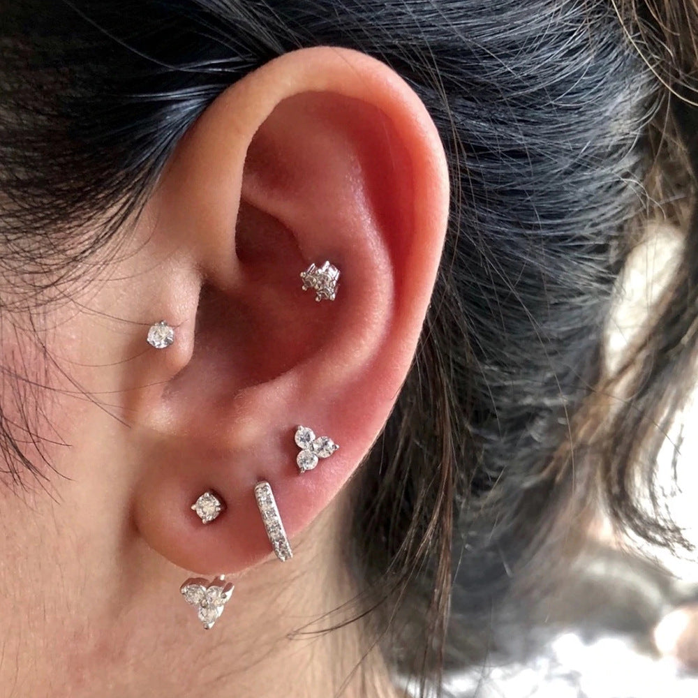 Women's Zircon Triangle Geometric Ear Hook Light Luxury Design Sense Stud Earrings