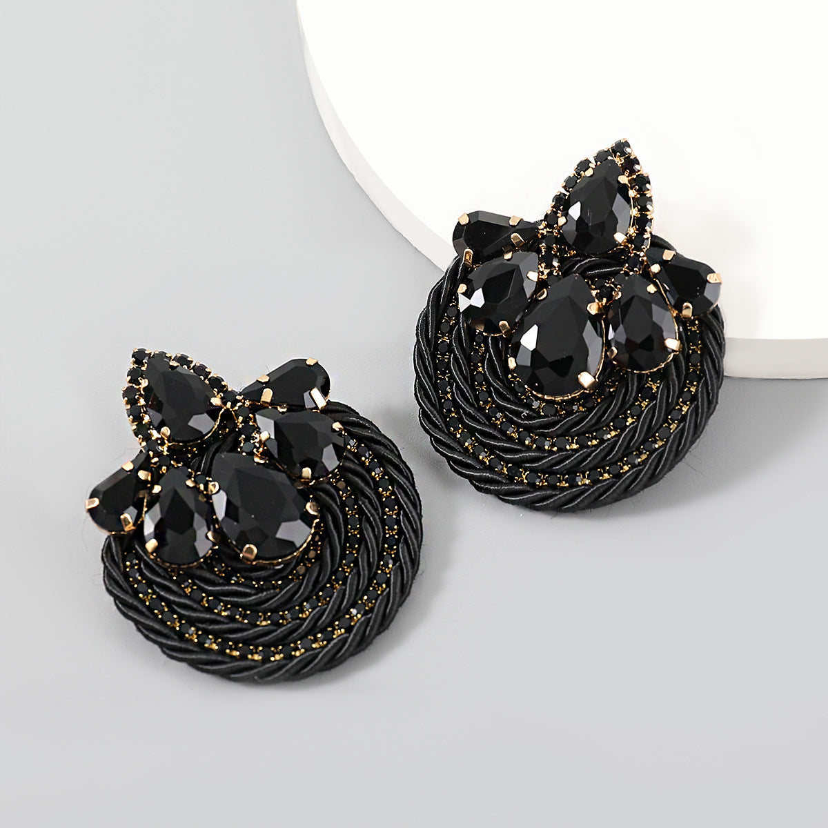 Women's Alloy Diamond Drop-shaped Glass Drill Polyester Filament Woven Round Earrings