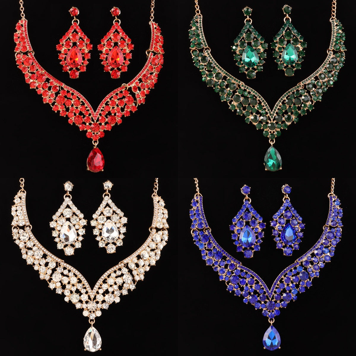 Big Water Drop Full Diamond Two-piece Bride Luxury Jewelry Set
