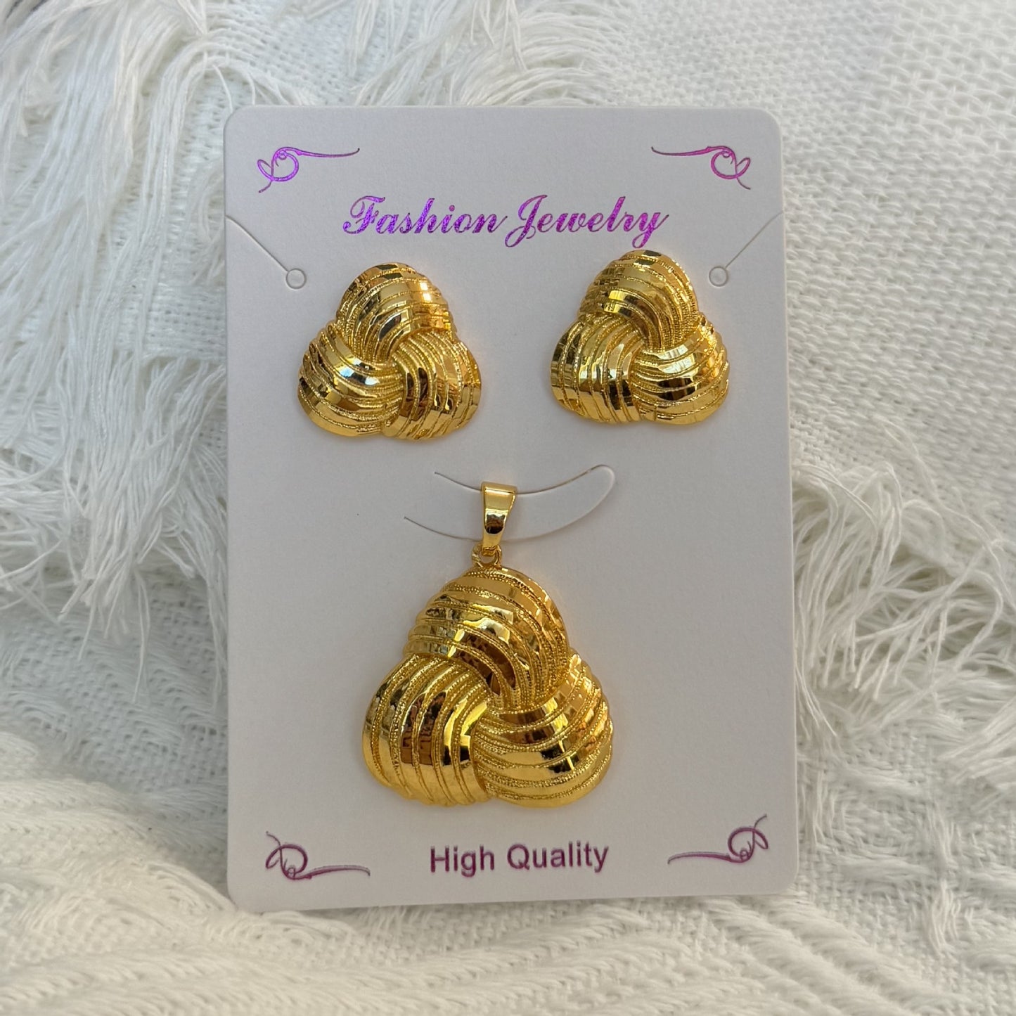 Love Heart Flowers Ear Baroque Gold Fashion Jewelry Set
