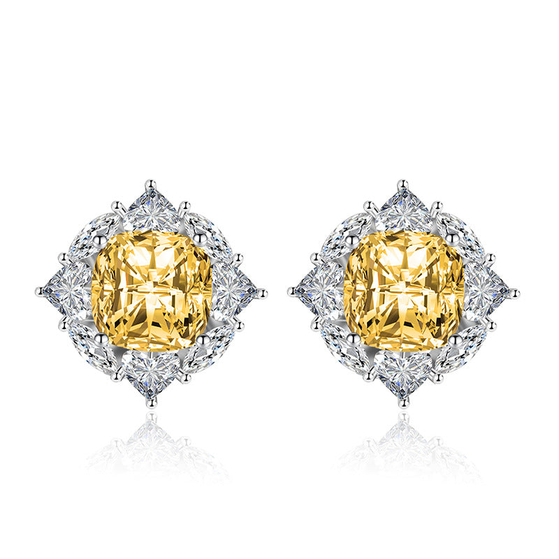 Women's Needle Moissanite Geometric Square Diamond Colored Gems Earrings