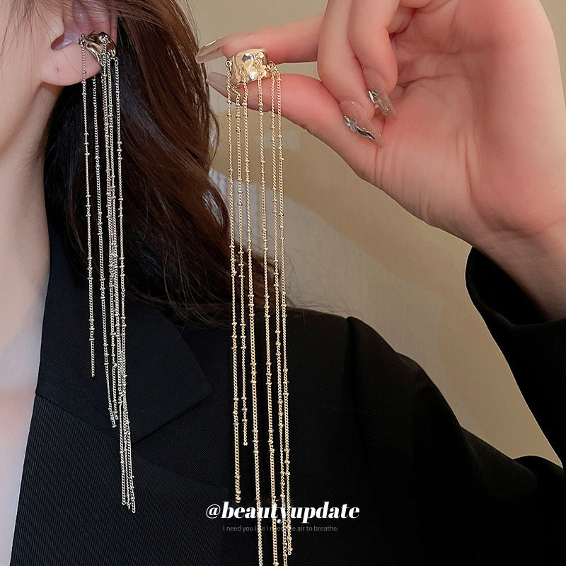 Irregular Shaped Chain Long Tassel Clips Cold Wind Bone Ear Clip