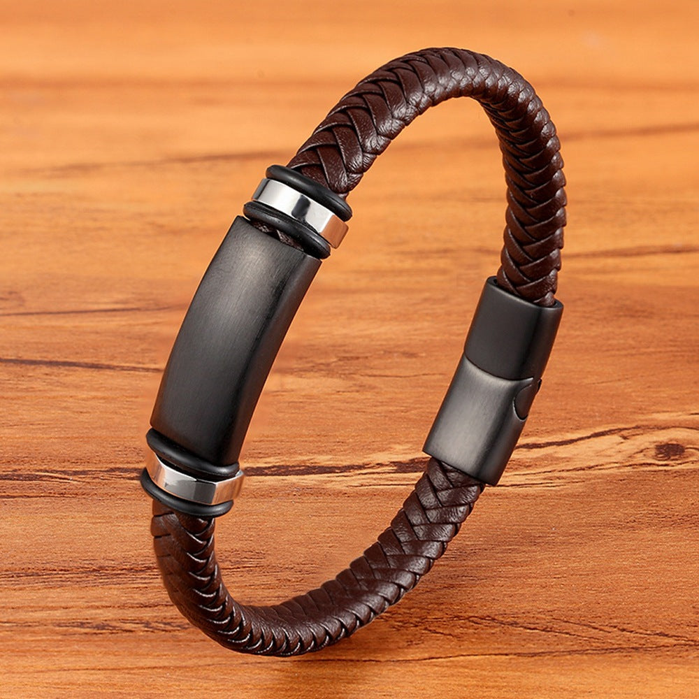 Men's Color Collection Stainless Steel Leather Woven Personality Bracelets